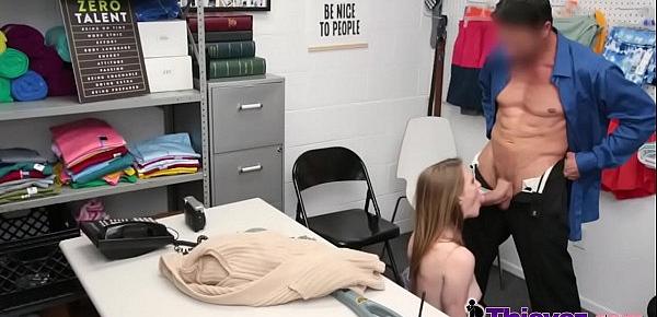  Horny officer is banging two hot shoplifters in his office today.